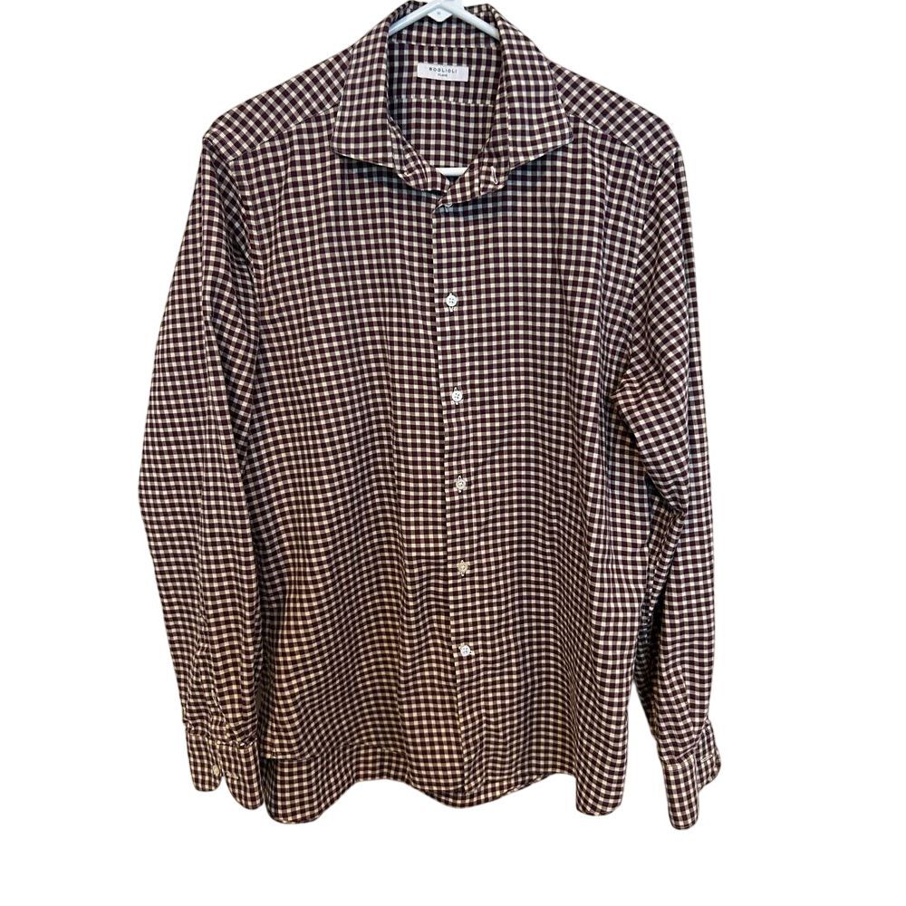 Boglioli Shirt Men's Purple White Check Long Sleeve Button Up Cotton Large 41 16